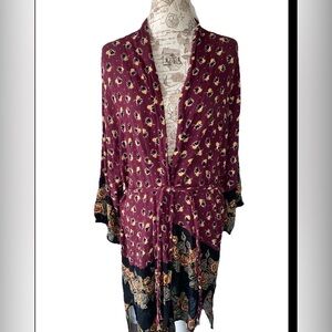 Free People One Alana Open Front Boho Kimono Robe SZ M / L